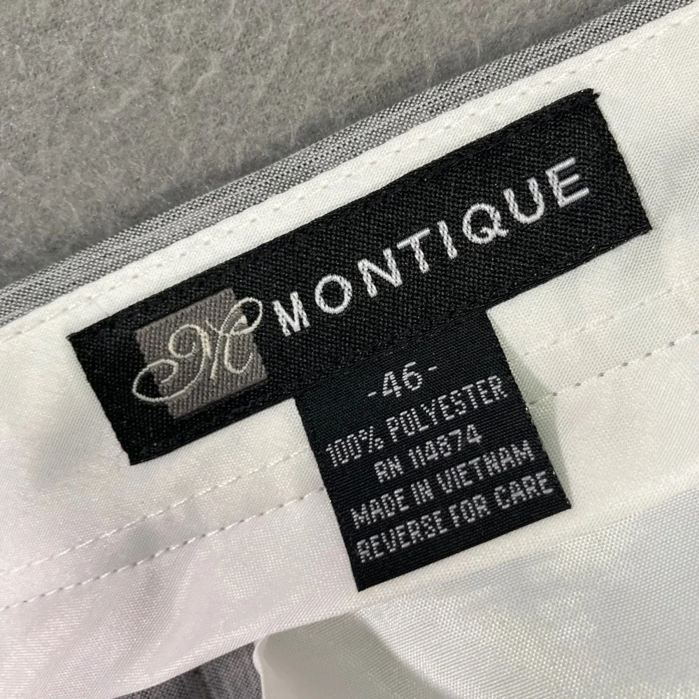 Montique Men Size 46‎ Grey Striped Polyester Pleated Dress Pants